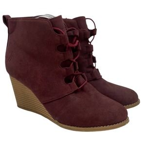 Nautica Rhodes Womens SZ 8.5 Wedge Ankle Boot Red Morlot Lace up Booties Maroon